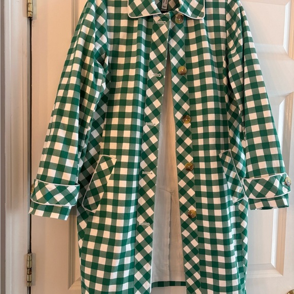 Isaac Mizrahi Jackets & Blazers - Isaac Mizrahi Green and White Gingham Twill Car Coat Trench
